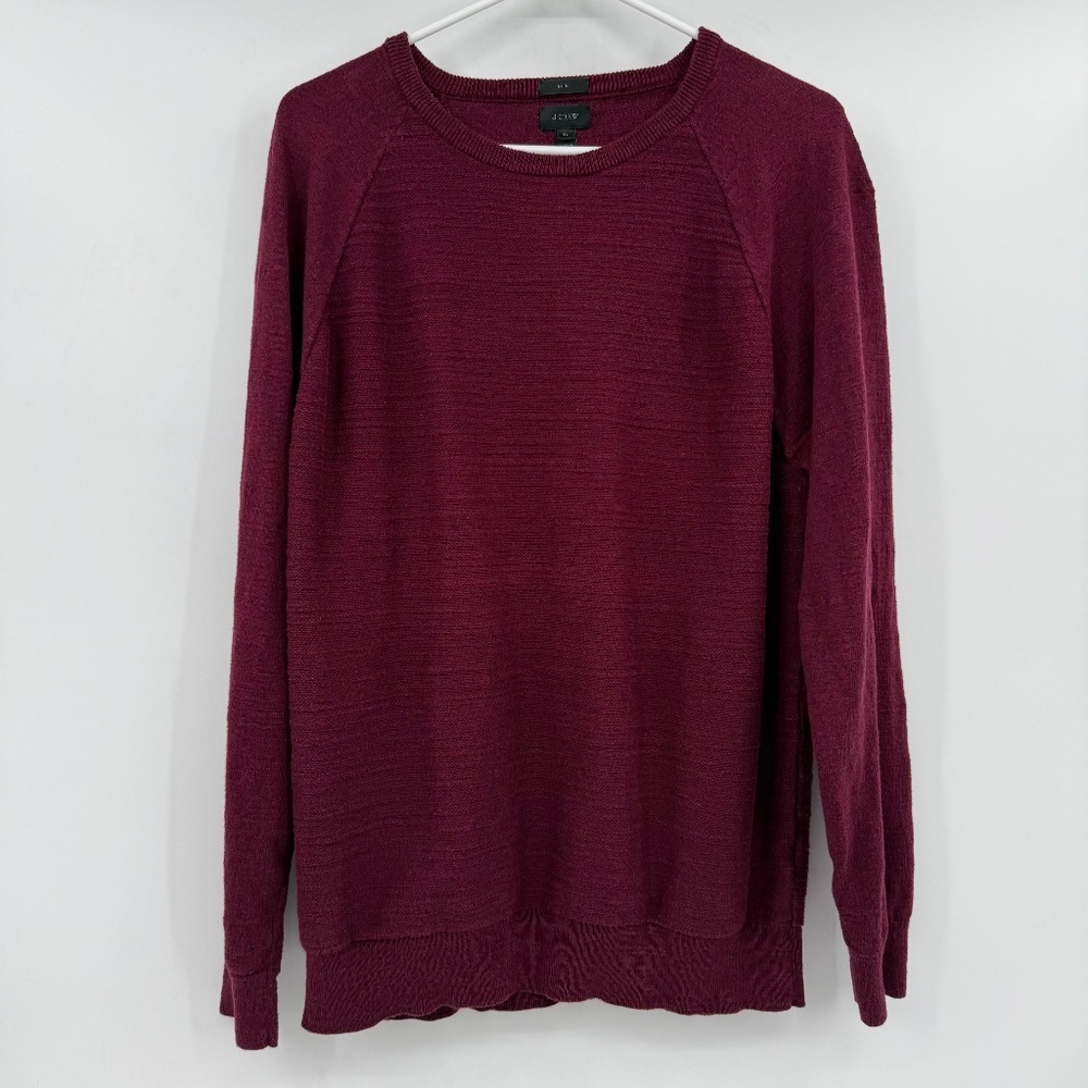 J Crew Sweater Men XL Burgundy Knit Pullover Slim Fit Long Sleeve Crew Neck